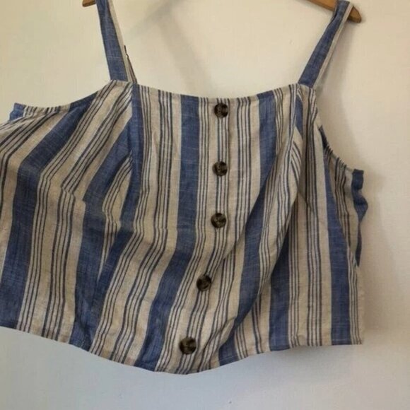 NEW NWT TORRID 3 Plus Size Linen Blend Button Crop Tank Top Beige Blue Stripe 3X - Picture 8 of 10